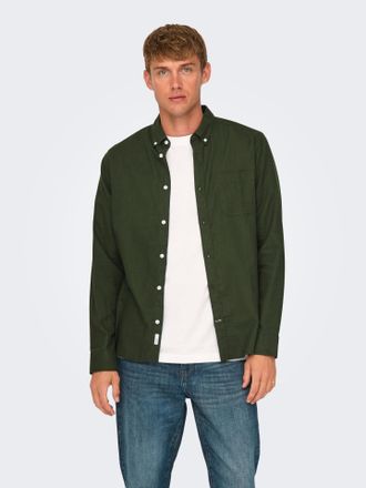 Only & Sons Langarmhemd ONLY & SONS ONSROAD LIFE REG MELANGE LS SHIRT NOOS, Herren, Gr. XXL, N-Gr, gr&uuml;n (rosin), Web, Obermaterial: 100% Baumwolle, unifarben, reg