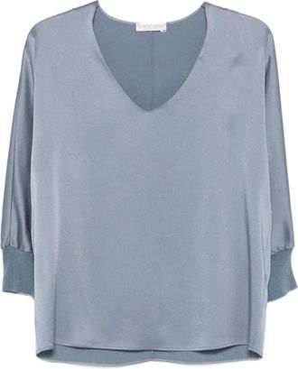 Le Tricot Perugia V-hals Blouse - Dames - Blouses - Blauw - S - Overhemden