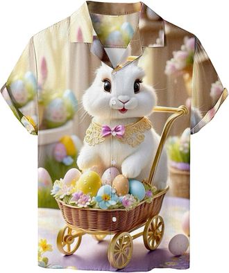 Generic Mens Easter Day Happy Easter Shirts Short Sleeve Bunny Print Blouse Tops Trendy for Easter Mens Novelty T Shirts (M, XXXL)