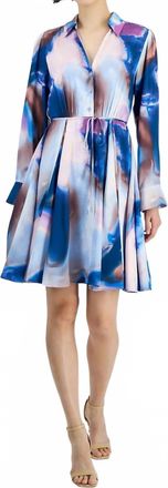 Tahari by ASL Spread-Collar Long-Sleeve Dress In Indigo Multi