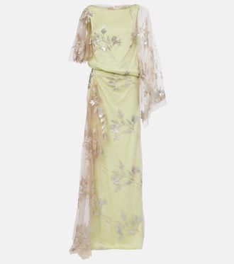 Erdem Sequined draped cady and tulle gown