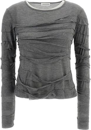 7 For All Mankind Slate Grey Ribbon Draped Viscose Top