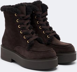 Gianvito Rossi Botas de ante con cordones y borrego