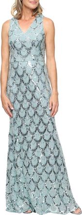 Alex Evenings Sequin Sleeveless Column Gown in Sea at Nordstrom, Size 10