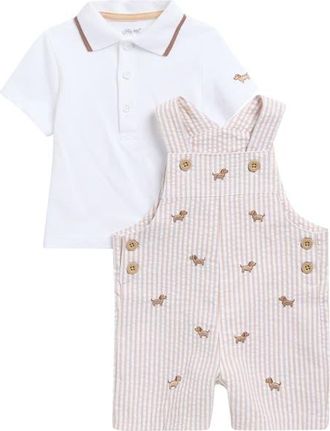 Little Me Puppies Polo Shirt & Shortalls Set in Tan at Nordstrom, Size 12M
