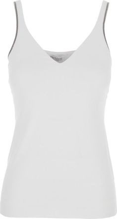 Brunello Cucinelli White V Neck Top