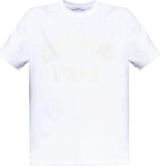 Givenchy Tops, Heren, Wit, M, Katoen, Logo Print Katoenen T-shirt