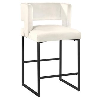 Best Master Furniture Lynx Cream Velvet Bar Stools in Matte Black (Set of 2)