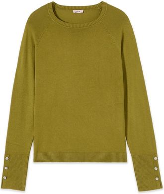 Oltre Sweater met knoopdetail - Dames - Ronde hals truien - Groen - XL - Nylon - Truien & Vesten