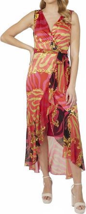 Frank Lyman Design Maxi Wrap Dress With Belt In Pink/red