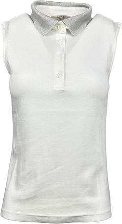 La Fileria Tops, Dames, Wit, L, Katoen, Witte Polo Shirt met Lurex Kraag