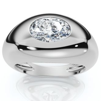 Pompeii3 1Ct Sideways Oval Bezel Solitaire Stackable Dome Band Gold Lab Grown