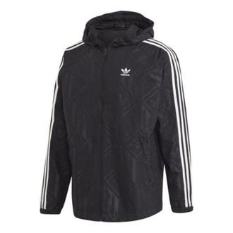 adidas Mens adidas originals Stripe Logo Casual Sports Hooded Jacket Autumn Black GD5844