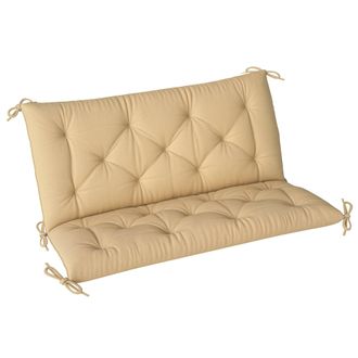 OUTSUNNY 2 Seater Garden Bench Cushion Outdoor Seat Pad with Ties - Khaki | TJ Hughes