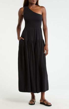 Elan New Smocked Tiered Cover-Up Maxi Dress in Black at Nordstrom, Size X-Large