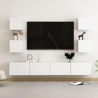 vidaXL Vidaxl - Set De Muebles De Sal&oacute;n Tv 6 Piezas Madera De Ingenier&iacute;a Blanco