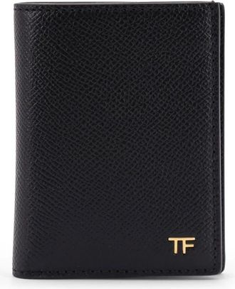 Tom Ford Kleine Leren T Line Vouwbare Kaarthouder - Heren - Portefeuilles - Zwart - ONE Size - Leer - Accessoires