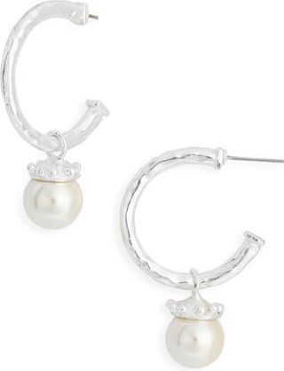 Karine Sultan Faux Pearl Drop Hoop Earrings in Silver at Nordstrom Rack