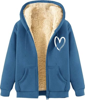 Generic Womens Fleece Jackets Full Zip Hooded Coat Ladeis Warm Autumn Winter Outerwear Soft and Comfortable Sweater Teddy Fleece Coats Solid Color Sweatshirts