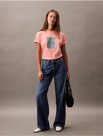 Calvin Klein Jeans Calvin Klein Womens Photo Logo Graphic Classic T-Shirt - Orange - XS