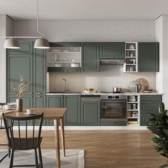 Vicco Mueble De Cocina Fame-line, Verde-dorado Casa De Campo/blanco, 355 Cm, Et Antracita
