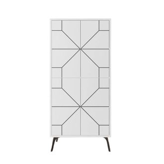 Calicosy Aparador alto de 4 puertas blancas con decoraciones negras alt136 cm