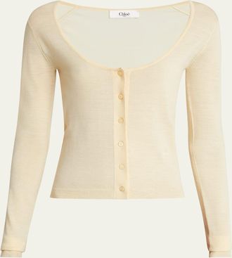 Chloé Scoop-Neck Fitted Wool Cardigan