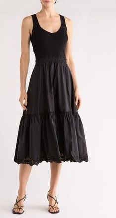 T Tahari V-Neck Sleeveless Mixed Media Dress in Black at Nordstrom Rack, Size X-Large