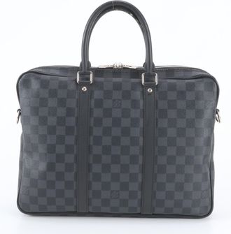 Louis Vuitton Black Leather Coated Canvas Briefcase (Pre-Owned)