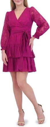 Eliza J Long Sleeve Tiered Faux Wrap Dress in Berry at Nordstrom Rack, Size 10