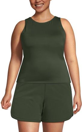 Lands End Plus Size Long Torso High Neck UPF 50 Modest Tankini Swimsuit Top in Rich Olive Green at Nordstrom, Size 18W