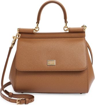 Dolce & Gabbana Medium Sicily Leather Top Handle Bag in 8M417 Caramel at Nordstrom