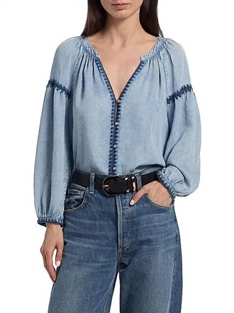 Rails Toshi Denim Peasant Top In Medium Cloud Wash