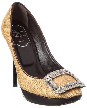 Roger Vivier Limelight Straw & Leather Platform Pump
