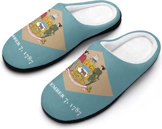 Generic Flag of Delaware Mens House Slippers Memory Foam Washable Cotton Slip on Home Shoes