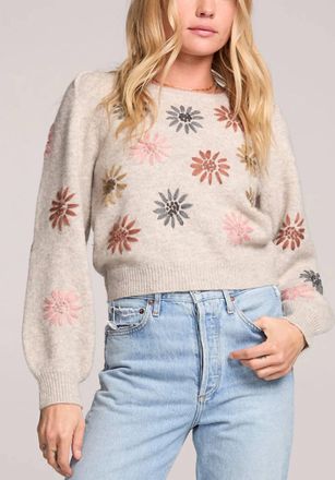 Saltwater Luxe Valerie Floral Long Sleeve Sweater In Beige