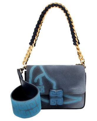 Givenchy Blue Calfskin & Canvas 4G Small Shoulder Bag (Authentic Pre-Loved)