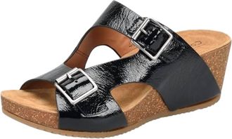 COMFORTIVA Womens Emah Wedge Sandals In Black Patent