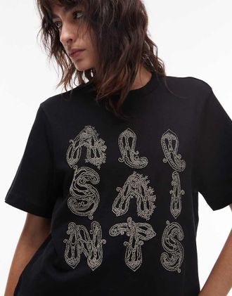 AllSaints Lisa - T-shirt nera decorata-Nero