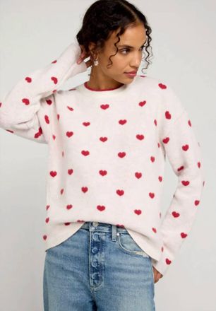 Splendid Lolly Hearts Jacquard Sweater In White / Red
