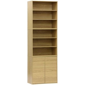 Sweeek Sweeek - Shelf, modular bookcase with oak wood decor, 3 elements, 2 doors, 5 shelves, 70x35x210 cm - Kompo
