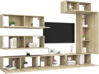 Berkfield Home Modern 7 Piece TV Cabinet Set Sonoma Oak Engineered Wood in Light Tan