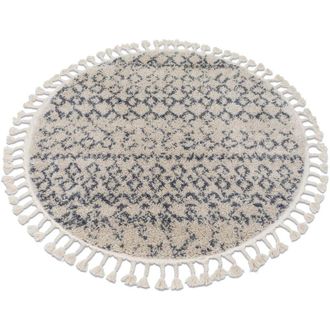RugsX Rugsx - Alfombra Berber Agadir G0522 C&iacute;rculo Crema/gris Franjas Bereber Marroqu&iacute; Shaggy Beige Circulo 160 Cm