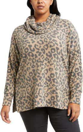 Loveappella Cowl Knit Top in Camel/charcoal at Nordstrom, Size 1X