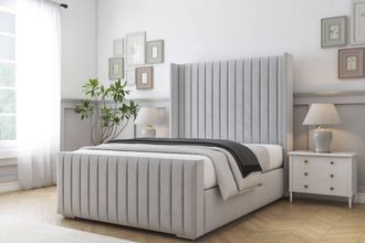 Comfort Beds Chester Plush Bed Frame With Mattress-50 Upholstered Wingback in Silver | Size: Single