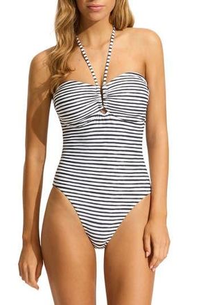 Seafolly Isla Palm U-Bar One-Piece Swimsuit in White at Nordstrom Rack, Size 12 Us / 16 Au