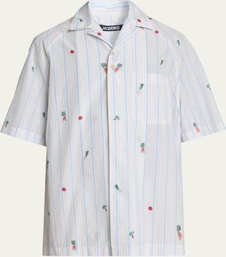 Jacquemus Mens Vegetable Stripe Cotton Short-Sleeve Shirt