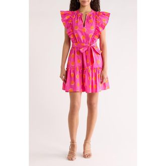 Sugarlips Rosy Polka Dot Ruffle Minidress in Fuchsia-Orange-Dot at Nordstrom, Size X-Small
