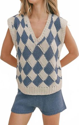 Sadie & Sage Cali Moment Sweater Vest In Ivory & Denim