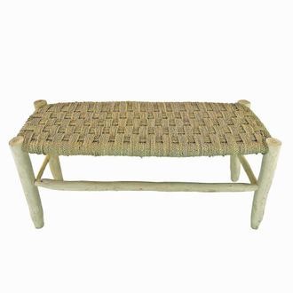 NATYAL Banco de madera maciza r&uacute;stico con asiento de fibra natural 100cm